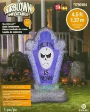 4.5' Gemmy Inflatable Short Circuit Scary Skull "The End Is Near" Tombstone