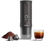 Outin Nano Portable Electric Espresso Machine, Travel Coffee Maker for Camping, Car Coffee Maker Self-Heating with USB-C, With Ground Coffee & NS Capsule for RV, Hiking, Office