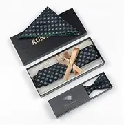 [GerRit] Men's Bow Tie Men's Bow Tie Handkerchief Set Gift Box Polyester Official Tuxedo Bow Tie Adjustable Strap for Party, Business