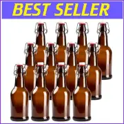 Reusable 16oz Amber Glass Beer Bottles - UV Protected 12 Pack for Home Brewing