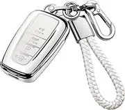 Tukellen for Toyota Key Fob Cover with Keychain,Special Soft TPU Key Case Protector Compatible with 2018-2022 RAV4 Camry Avalon Corolla Highlander C-HR Prius GT86(only for Keyless go) White