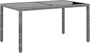Outdoor Dining Table Tempered Glass, Metal Frame, Acacia Wood, Patio, Garden, Extendable Poly Rattan, Grey 150x90x75 cm