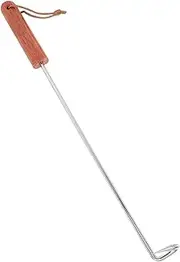 BBQ Turner Hook with Pearwood Handle Multi Functional Meat Hook for Grilling Roasting and Butchering Durable Barbecue Tool for Fish and Chicken Cooking