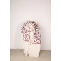 在飛比找蝦皮購物優惠-喀什米爾羊絨手工刺繡藤蔓花圍巾披肩米白色桃紅繡線