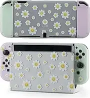 Casosexplorelab Protective Case for Switch OLED, Silicone Cover Shell Compatible with Nintendo Switch OLED Dockable Case Cozy Accessory Full Protection for Controller & Joy con-White Daisy Floral