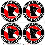 MINNESOTA SCUBA DIVING Flag-Map Shape USA Circular Vinyl Stickers Decals 50mm x4