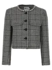 [Self Portrait] Self Portrait-Houndstooth Crystal Trim Blazer And Suits Bianco/Nero-Donna 12UK