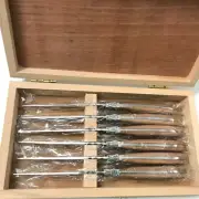 6Pc Set Smith-Fulenwider Laguiole Luxury Stainless Steel Steak Knives Maple Wood