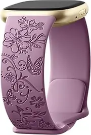[Maledan] Engraved Band Compatible with Fitbit Versa 3 Band for Woman/Versa 4 Bands & Fitbit Sense 2 Band/Sense Bands Women, Soft Floral Pattern Sport Accessories for Sense/Sense 2/Versa 4/3 SmartWatch