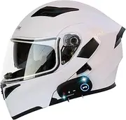 Integrated Motorcycle Helmet, Flip-Up Helmet with Bluetooth, ECE Certified Full-Face Helmet with Double Visor, with Built-in Microphone for Automatic Response, for Adults Women Men