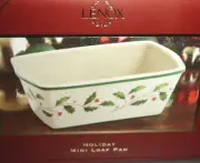 Lenox Holiday Carved Mini Loaf Pan Oven Safe Holly & Berry Motif Porcelain New