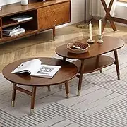 Rustic Wood Mid Century Set of 2 Double-Layer for Small Apartment Side End Table， Stacking Industrial Side Table，Easy Assembly for Living Room