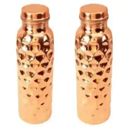 Copper Diamond Cut Shape Water Bottle For Ayurvedic Health Benefits Set of 2