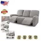 Luxurious Velvet 3-Seat Recliner Sofa Covers - 8-Piece Anti-Slip Set, Light Grey