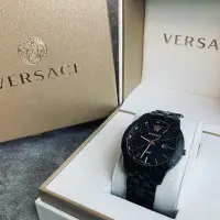 在飛比找樂天市場購物網優惠-美國百分百【全新真品】Versace 凡賽斯 黑色錶盤 不鏽