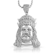 Silver Double Crown Hip Hop Jesus Iced Out Pendant With Chain