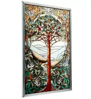 Tree of Life Stained Glass Window Panel Hanging Decoration Suncatcher with Frame