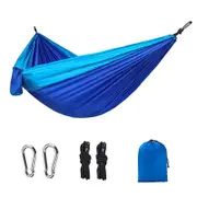 Camping Hammock Single & Double Portable Hammock Ultralight Nylon Parachute Hammocks with 2 Hanging Straps for Backpacking Travel Beach Camping Hiking Backyard,Navy Skyblue