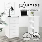 120cm Office Computer Desk Study Table 3 Drawers 3-tier shelves White Melamine