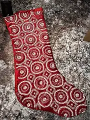 Rachel Zoe Christmas Red Stocking Silver Crystal & White Beading Pearls Sparkle
