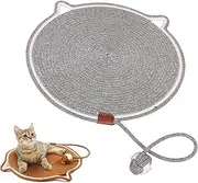 Pets Cat Scratcher Mat, Dual Scratching Pad for Cats, Cotton Rope Cat Scratching Mat, Large Size Cats Bed Cat Scratching Pad with Cat Toy (Gray,42CM)