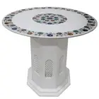42" Marble Dining Table Top Semi Precious Stones Inlay With Marble Stand
