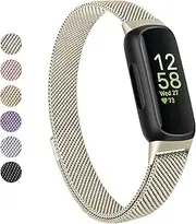 Vanjua for Fitbit Inspire 3 Bands Women Men, Stainless Steel Metal Mesh Loop Adjustable Magnetic Wristband Replacement Straps Compatible with Fitbit Inspire 3 Fitness Tracker (Champagne Gold)