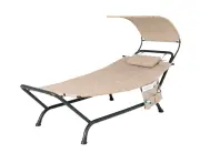 Costway Outdoor Hammock Bed Hanging Chaise Lounge Chair Stand w/Canopy Cushion Pillow Storage Bag Beige