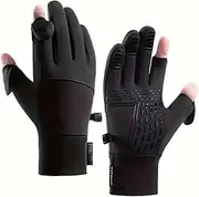 [2XK-NOV] 1 Pair Windproof and Waterproof Warm Gloves with Finger Cap, Touchscreen Gloves, Fingerless, Suitable for Running, Cycling, Driving, Fishing, Unisex…