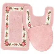 3 Pcs Pink Coquette Bathroom Rug Set Coquette Room Decor Rose Flowers Bath Mat
