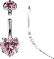 [Ruifan] ASTM F136 Titanium Belly Button Rings 14G CZ Heart Belly Navel Rings 10mm Bar Body Piercing Jewelry Navel Ring With 1PCS Curved Piercing Taper