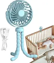 Portable Pram Fan, Clip on Baby Stroller Fan with LED Night Light, Rechargeable Octopus Cooling Fans, 360° Rotated Flexible Air Cooler, Portable 3 Speed Adjustable Cooling Device for Car Seat