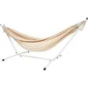 10ft White Universal Steel Hammock Stand & Authentic Double Vichy Hammock in Sand