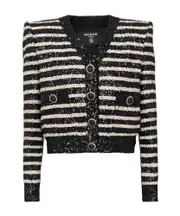 Balmain Striped Sequinned Cropped Jacket FR38 Black