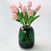 Relexome Dark Green Glass Flower Vase for Centerpieces Flowers 6.7 Inch Round Modern Glass Bud Vase Decorative Vases for Home Decor, Living Room, Dining Table, Entryway, Shelf, Office