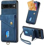 Compatible with Google Pixel 6 Pro Wallet Cover,Compatible with Google Pixel 6 Pro Card Holder [PC+TPU+PU] 3 in 1 Kickstand Phone Case Blue