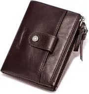 [SKUZA] Wallet,Card Bag,Genuine Leather Men Wallet Coin Pouch Small Mini Card Holder Double Zipper Male Slim Walet Gifts (Color : Black) (Coffee)