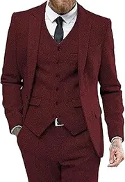 [Maiyifu-GJ] Men's 3 Pieces Linen Suit Set Slim Fit Vintage Wedding Prom Tuxedo Sets One Button Jacket Blazer Vest Pants Suits