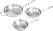 AmazonCommercial 3-Piece Stainless Steel Aluminum-Clad Fry Pan Set with 20.32 cm, 24.13 cm, and 30.48 cm Pan