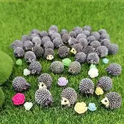 JKanruh 50 Pcs Mini Animals Miniature Resin Hedgehog with Mini Resin Flowers,Fairy Garden Moss Landscape Ornaments for Outdoor Decoration,Home Décor