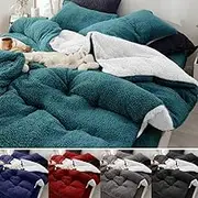 Super Warm Teddy Bear Fleece/Sherpa 2 in 1 Quilt Doona Duvet Cover Set All Size Winter Thermal (Super King, Teal)