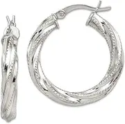 [JewelryWeb] 925 Sterling Silver Hollow Hinged Twisted Textured Polished Patterned Twist 25mm Hoop Earrings 18x25mm Wide 4mm Thick-Hoop Earring for Women