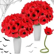 Censen 84 Pcs Artificial Red Poppy Flowers, 11 Inch, Classic Style, Realistic Silk Poppy Flowers, Table Centerpiece for Home Wedding Memorial Day Decor