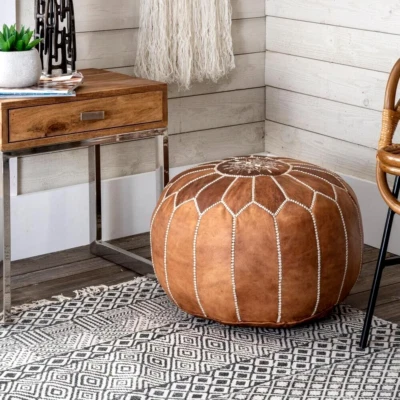 Top Quality 24'' Leather Ottoman Pouffe Unstuffed Classic Moroccan Footstool
