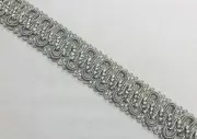 SILVER GREY SCROLL FRENCH PASSEMENTERIE SILK GALON BRAID GIMP TRIM FRINGE *