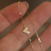 Solid Metal Womens 8'' Beauty Heart Chain Anklet Yellow Gold Plated Silver