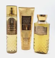 Bath & Body Works Golden Berry Mistletoe 3pc set Mist, Body Cream, Body Wash NEW