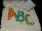 BABY BLANKET ABC BEDTIME ORIGINALS LAMBS IVY EMBROIDERY CREAM POLKA DOT LETTER