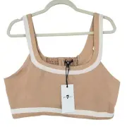 7 For All Mankind Beige White Linen Blend Crop Top Stretch Sleeveless Large