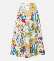 [Farm Rio] Farm Rio Printed linen-blend midi skirt AU 6 multicoloured
